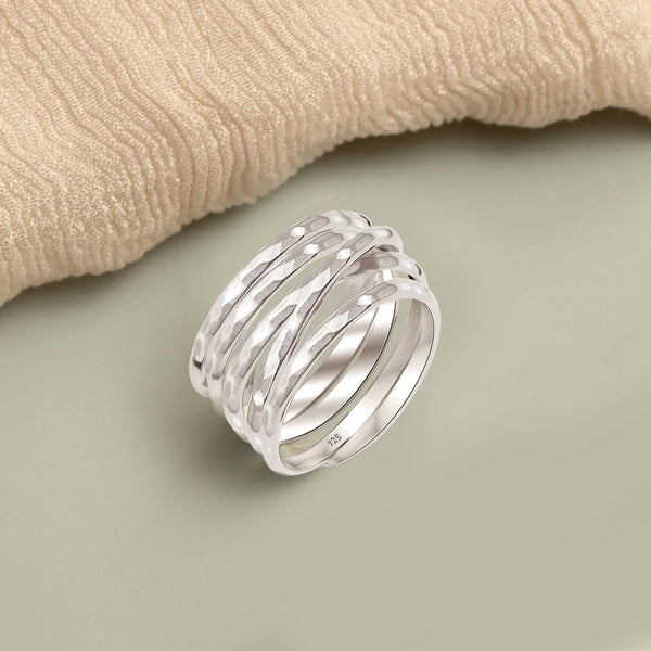 925 Sterling Silver Overlapping Hammered Textured Ring for Women