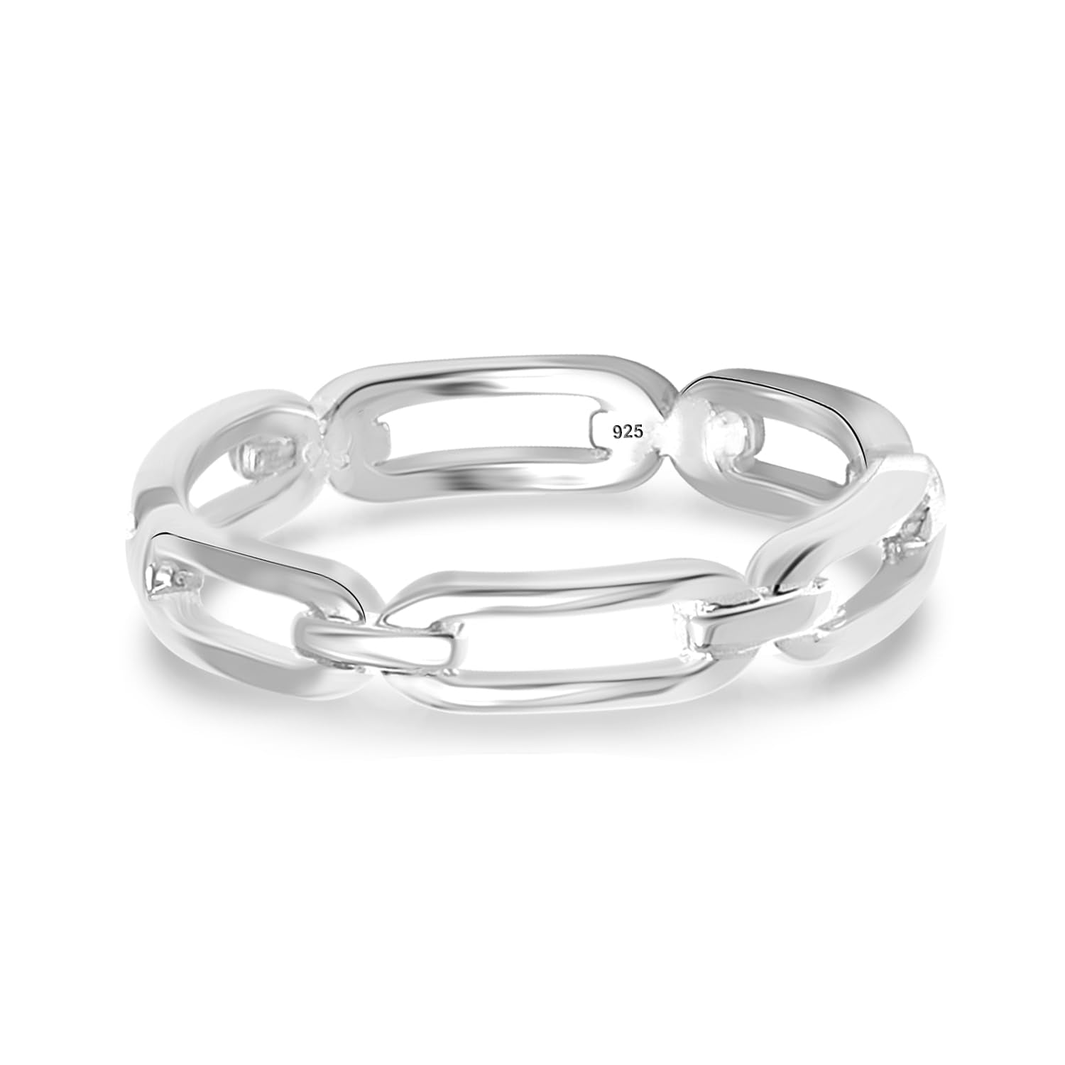 925 Sterling Silver Link Chain Band Ring for Women