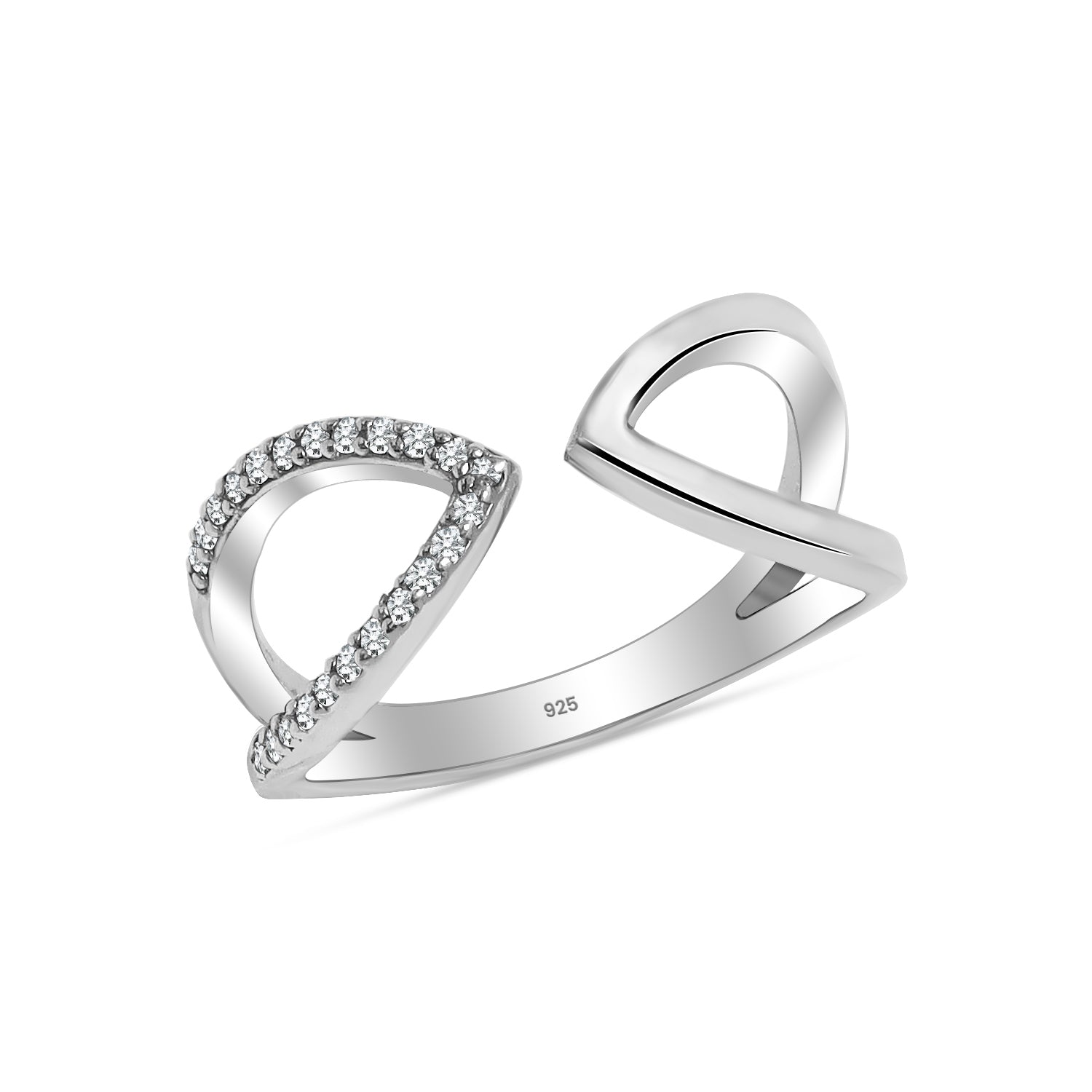 925 Sterling Silver Designer Fancy Cz Chevron Adjustable Ring for Women