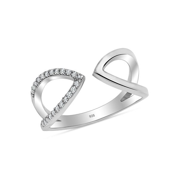 925 Sterling Silver Designer Fancy Cz Chevron Adjustable Ring for Women