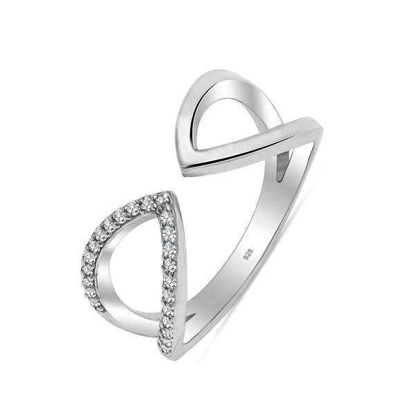 925 Sterling Silver Designer Fancy Cz Chevron Adjustable Ring for Women