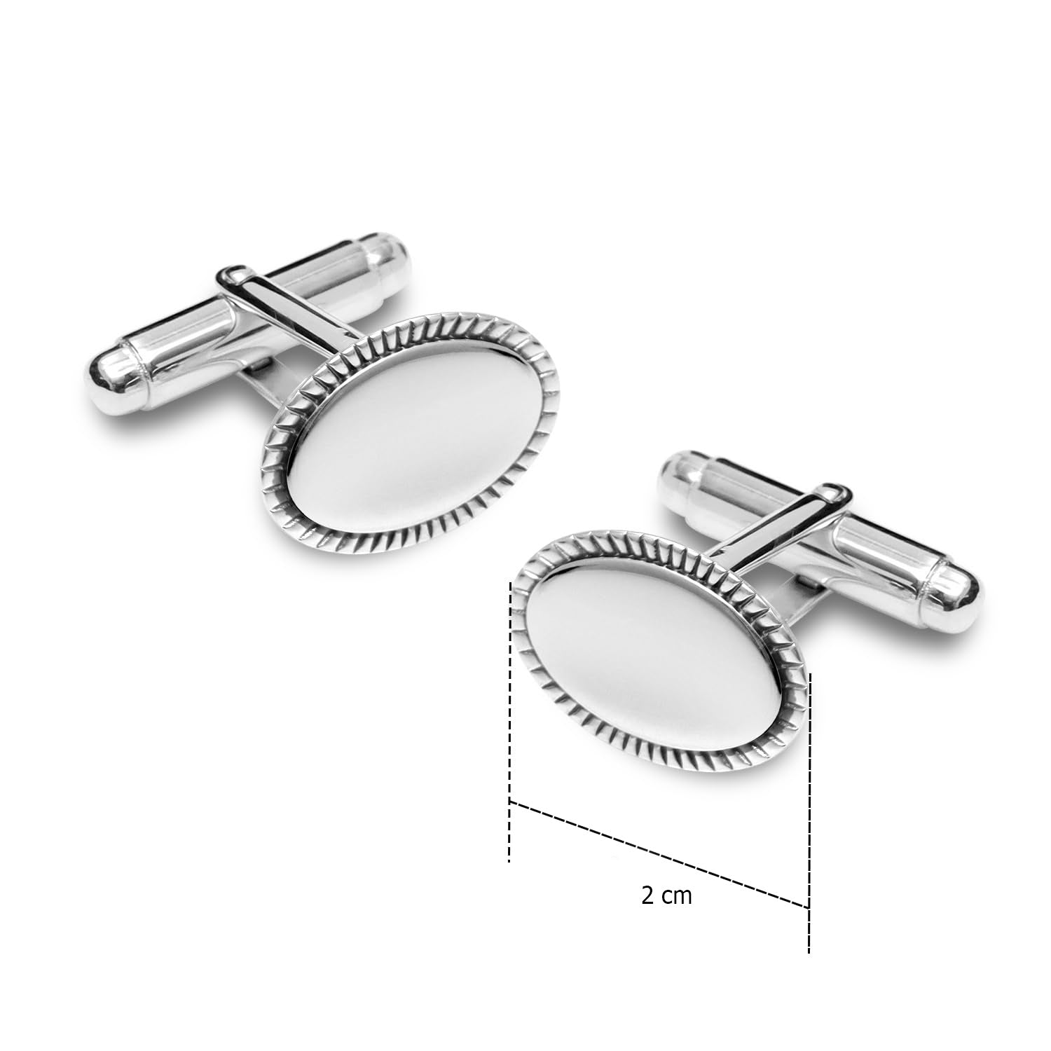 925 Sterling Silver Oval Shaped Rope Border Engraved Cufflinks for Men