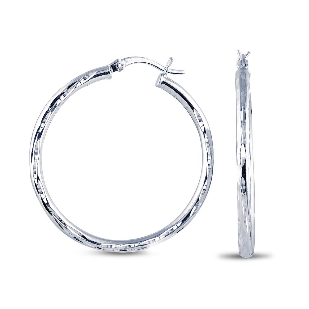 925 Sterling Silver Diamond-Cut Tube Small Italian Click-Top Hoop Earrings for Women Teen and Women 2.5mm