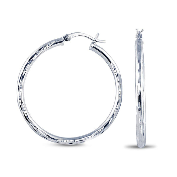 925 Sterling Silver Diamond-Cut Tube Small Italian Click-Top Hoop Earrings for Women Teen and Women 2.5mm