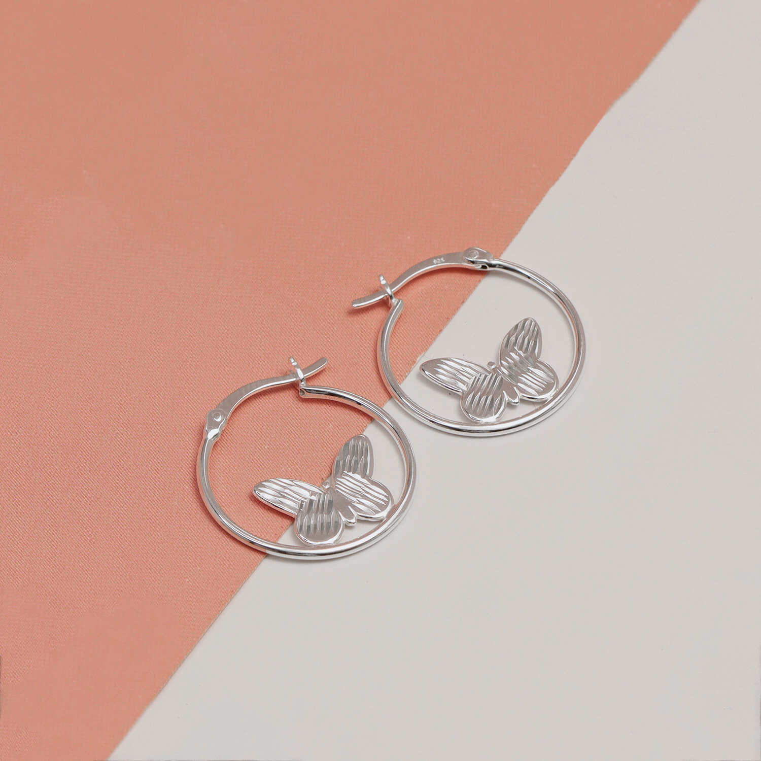 925 Sterling Silver Butterfly Motif Hoop Earrings for Teen Women