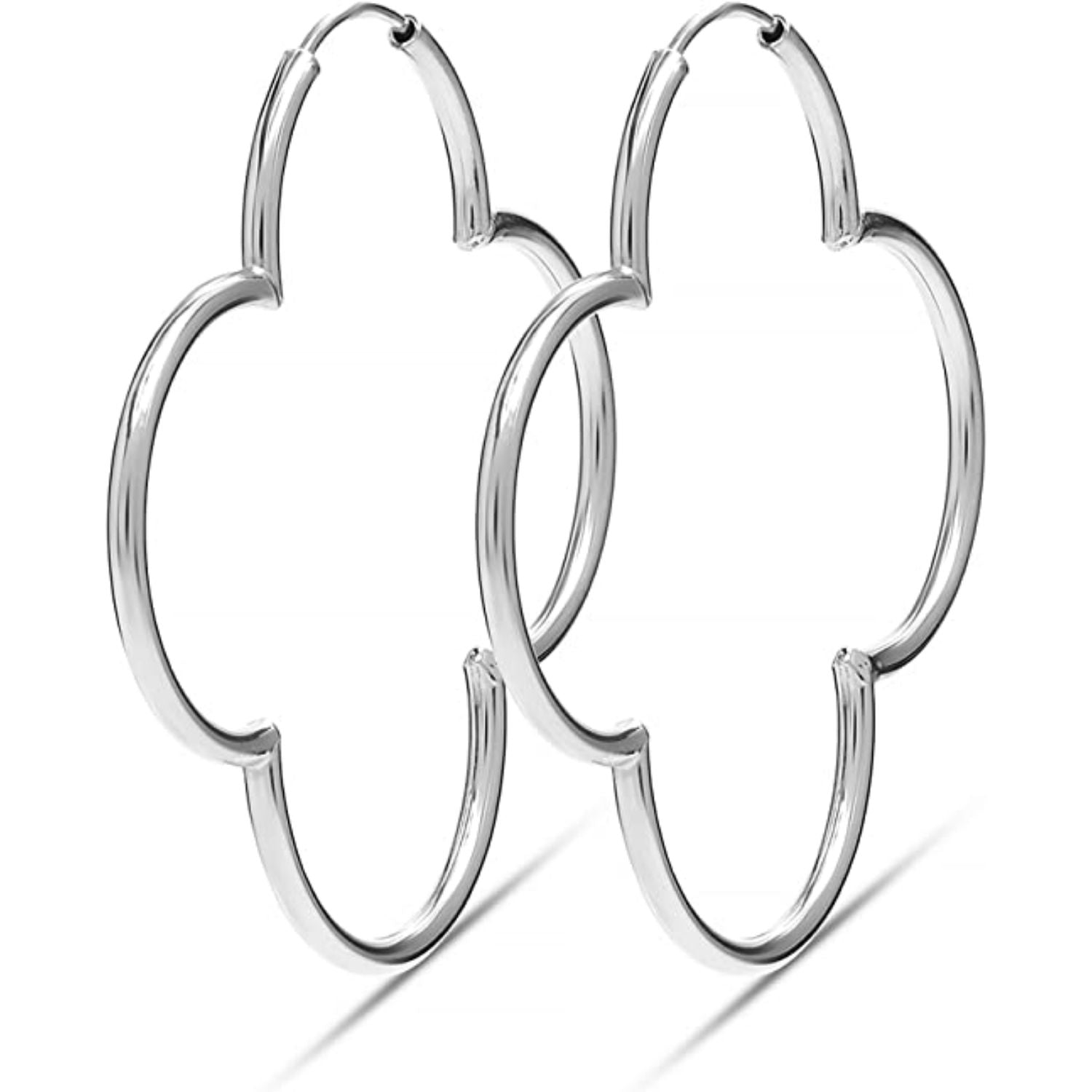 925 Sterling Silver Flower Endless Clover Large Hoop Earrings for Women Teen