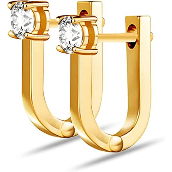 925 Sterling Silver 14K Gold-Plated Zirconia Huggie Hoop Stud Earrings for Women Teen