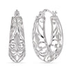 925 Sterling Silver Vintage Oval Filigree with Click-Top Closure Hoop Earrings for Women