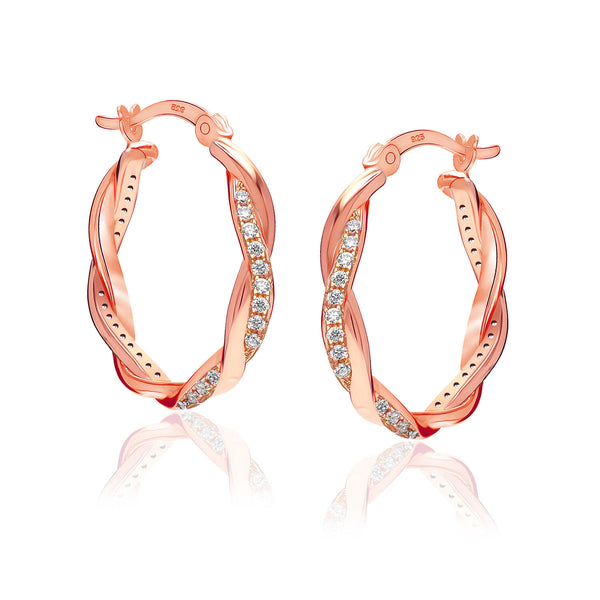 925 Sterling Silver Cubic Zirconia Twisted Hoops Earrings for Women