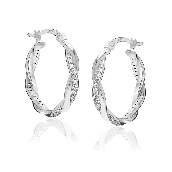 925 Sterling Silver Cubic Zirconia Twisted Hoops Earrings for Women