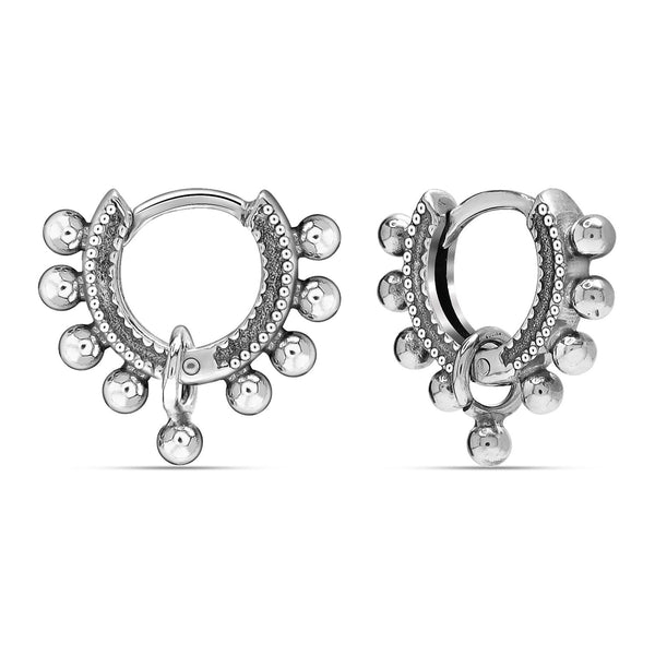 925 Steling Silver Antique Bohemian Tribal Bali Hoop Earrings for Women