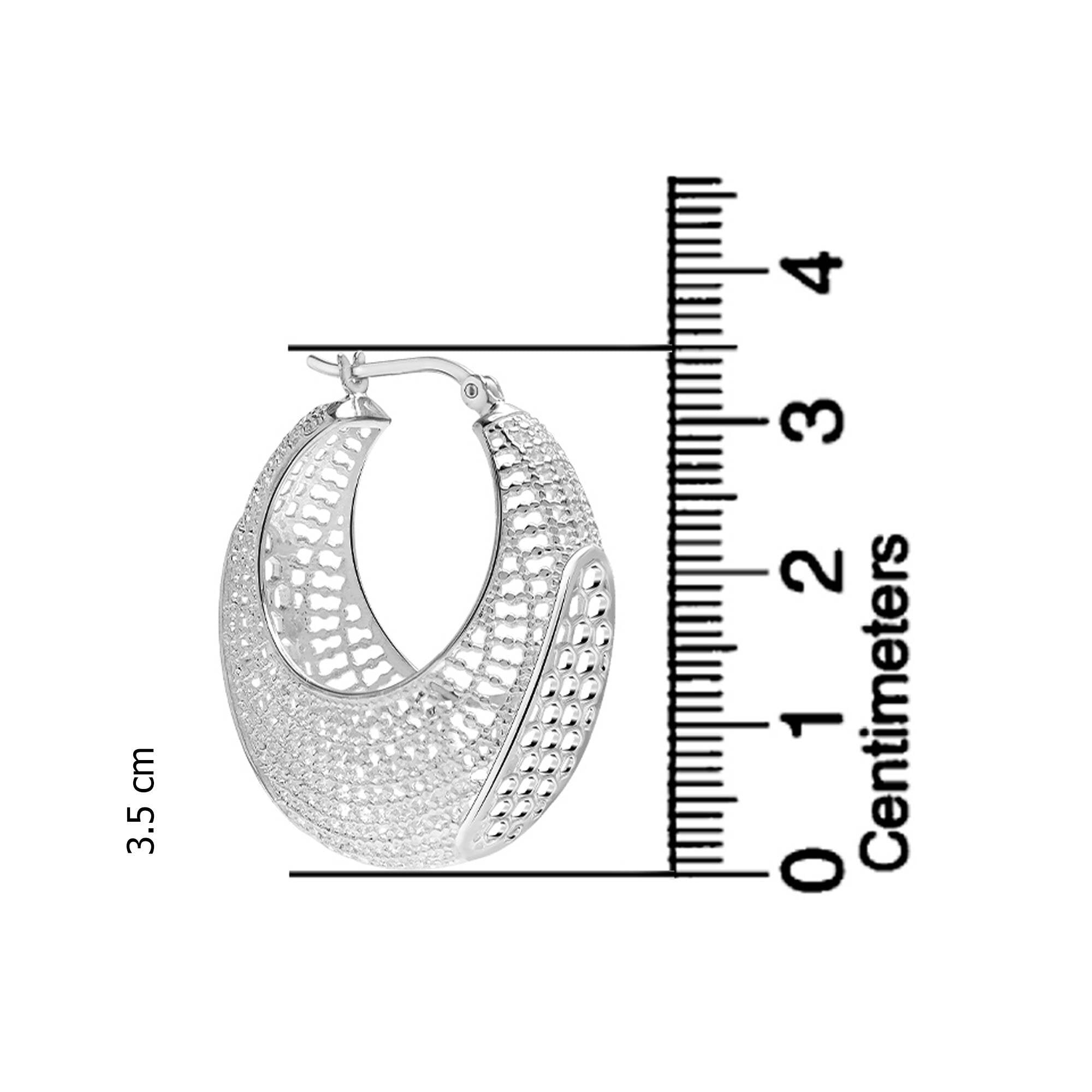 925 Sterling Silver Classic Oval Filigree Diamond-Cut Textured Medium Hoop Earrings for Women