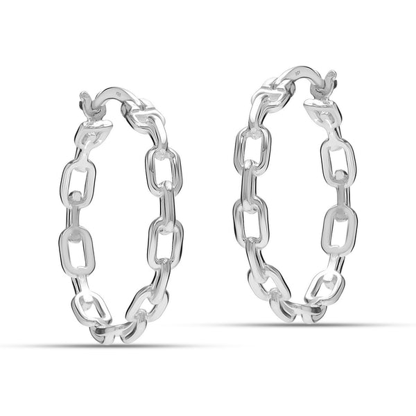 925 Sterling Silver Paper Clip Link Hoop Earrings for Women