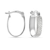 925 Sterling Silver Small Diamond Cut Textured Oval Shape Hoop Earrings for Women