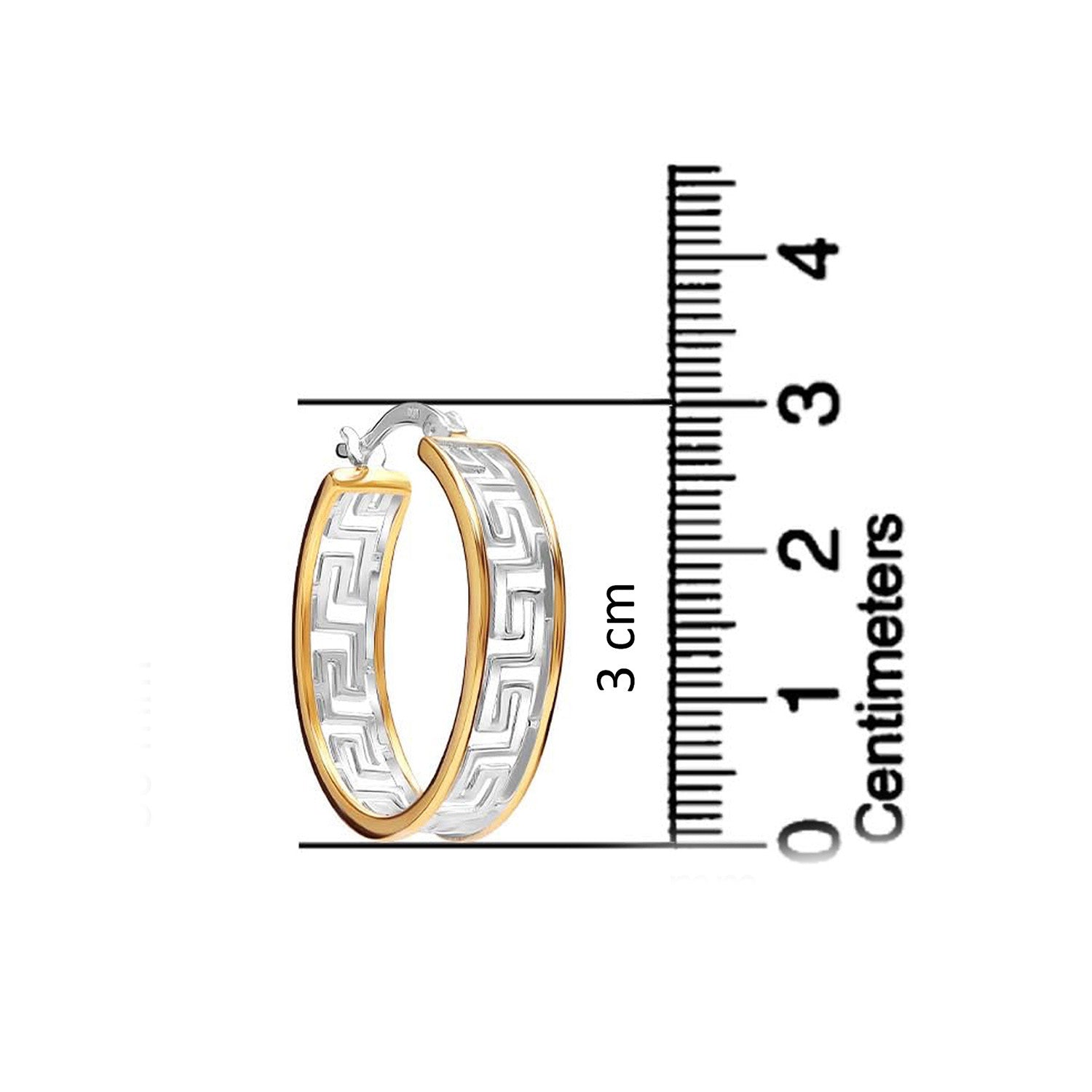 925 Sterling Silver 14K Gold-Plated Two-Tone Greek Wall Cut-Out Pattern Hoop Earring for Women