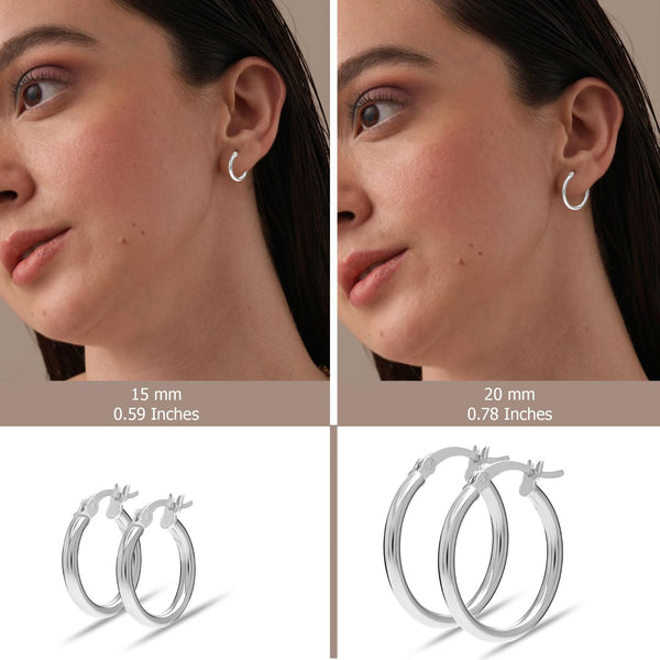 925 Sterling Silver Small Classic Italian Hoop Earrings for Teen Women Set of 2 Pairs