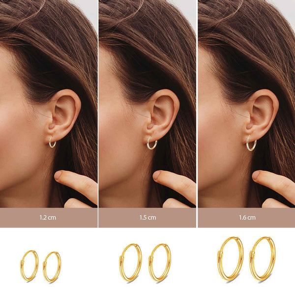 925 Sterling Silver Endless Small Hinged Hoop Earrings for Women Set of 3 Pair