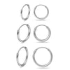 925 Sterling Silver Endless Small Hinged Hoop Earrings for Women Set of 3 Pair