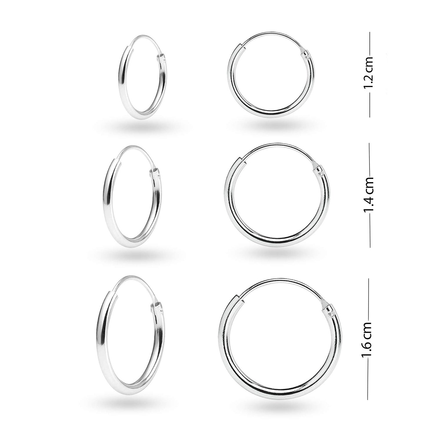 925 Sterling Silver Set of 3 Pairs Endless Hoop Earring for Teen