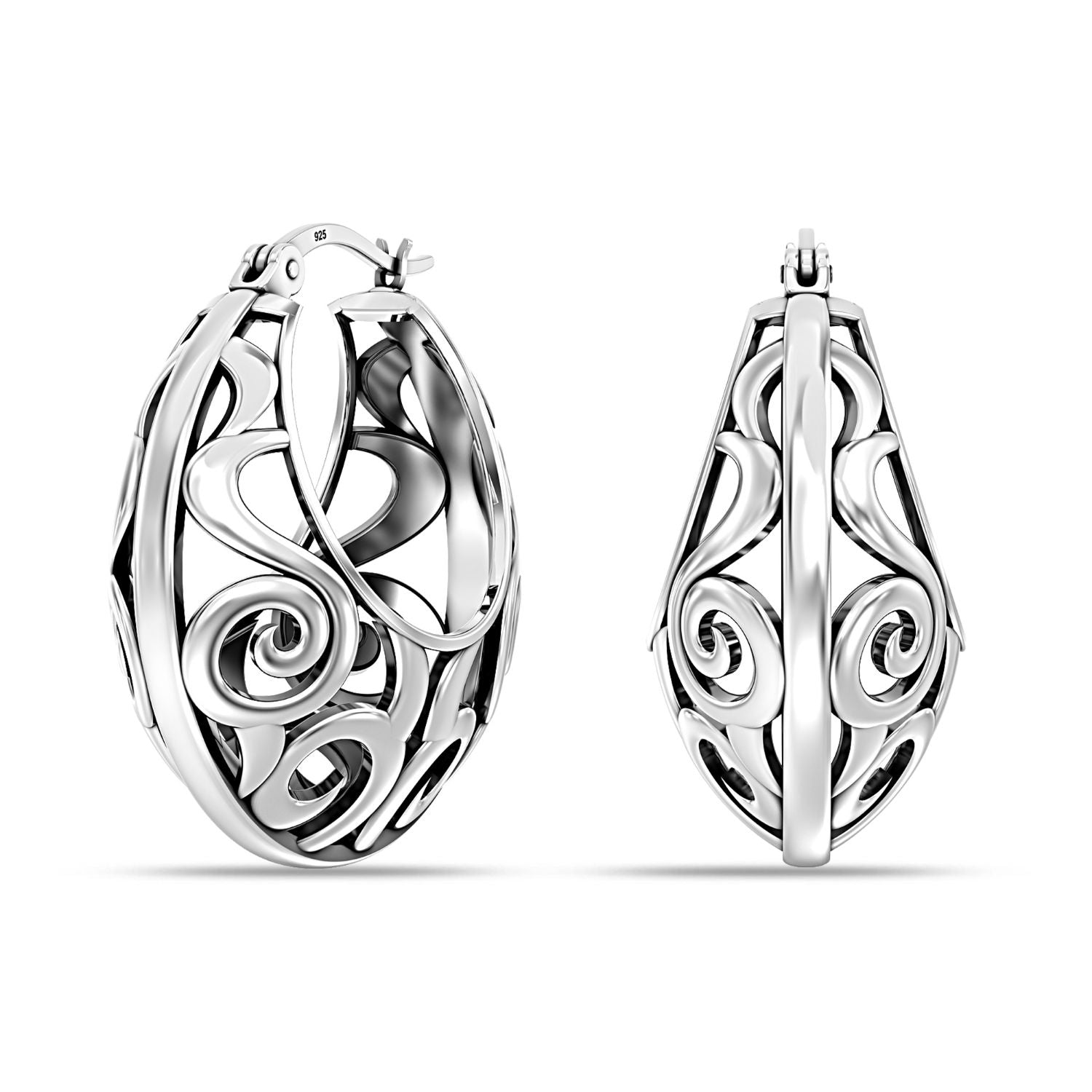 925 Sterling Silver Antique Round Textured Filigree Hoop Earrings for Wome