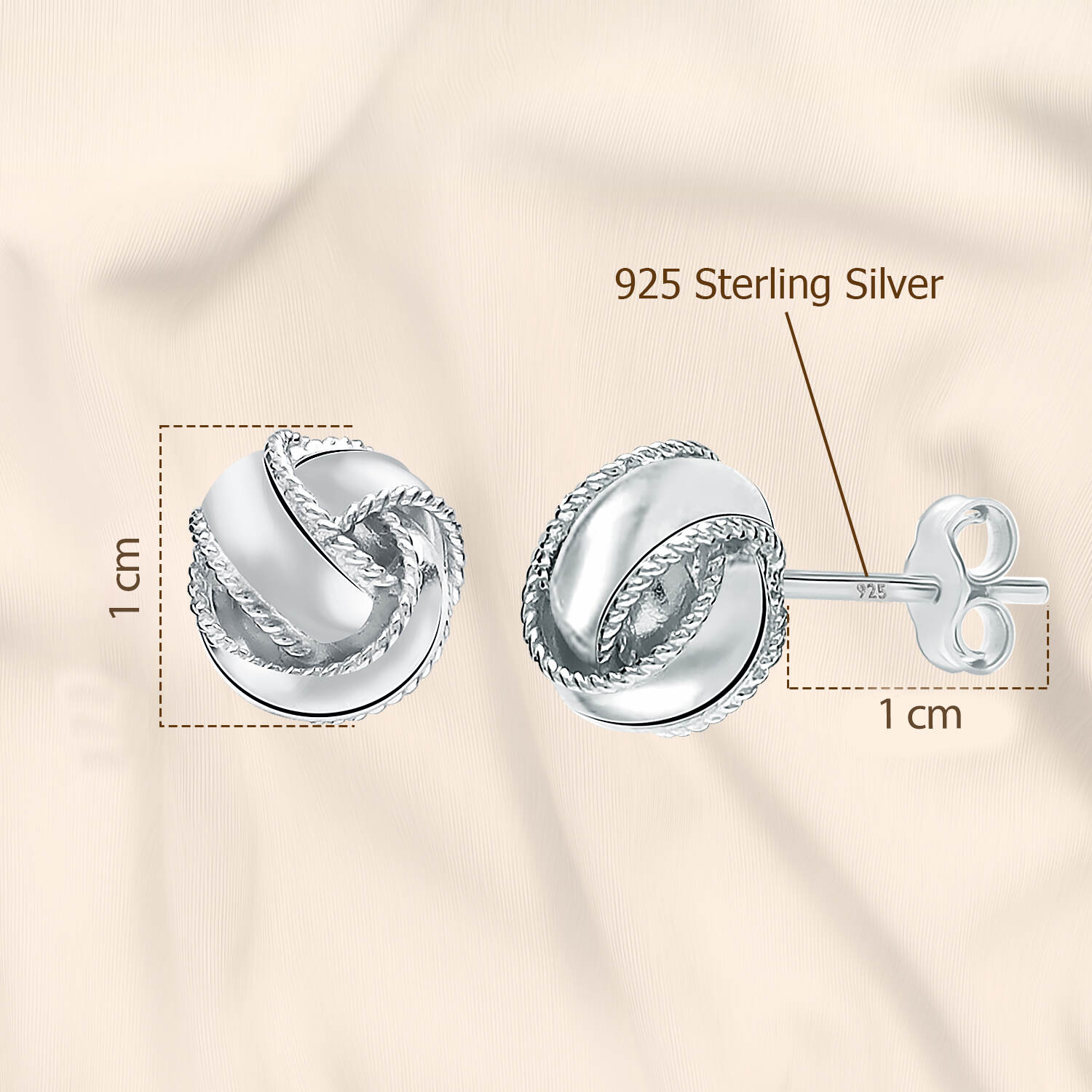 925 Sterling Silver Love Knot Round Ball Stunning Shine Stud Earrings for Women