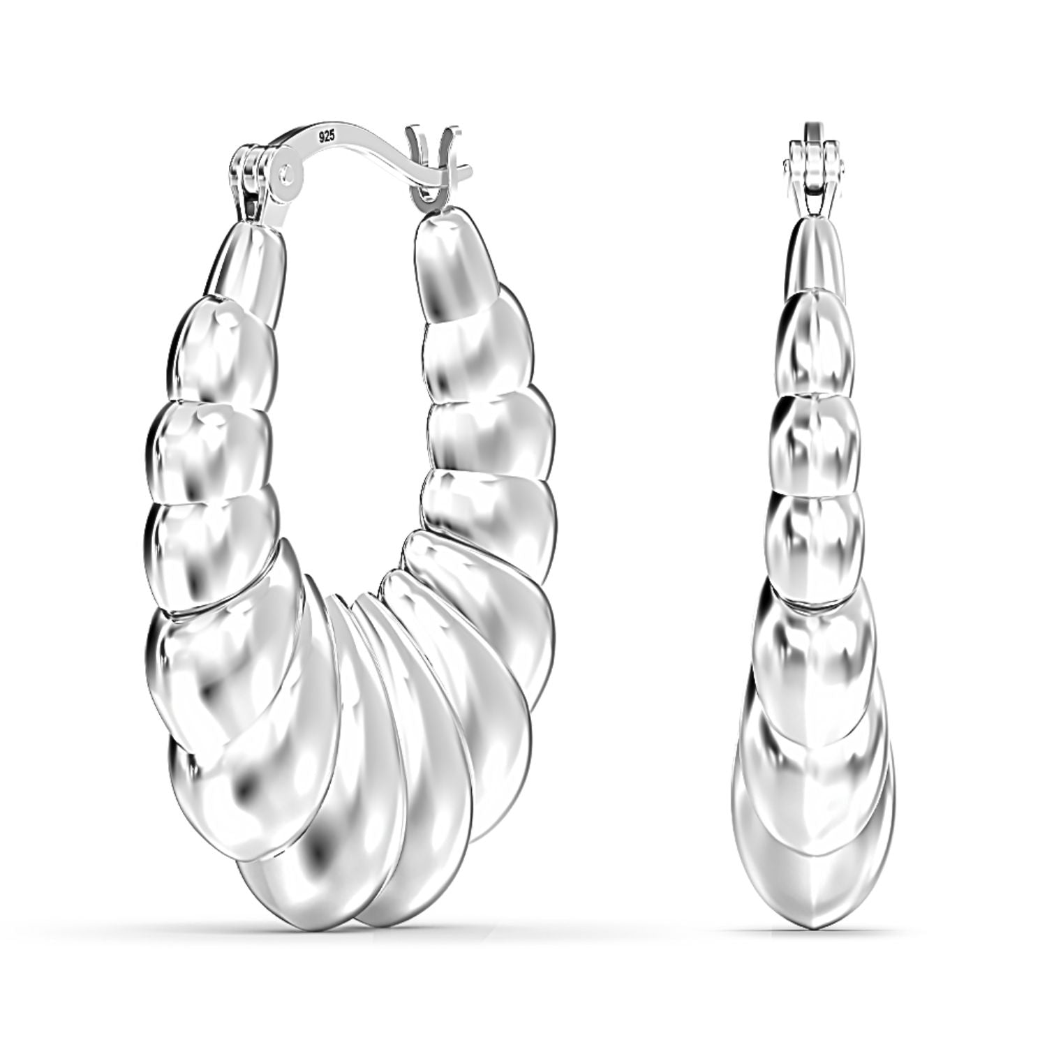 925 Sterling Silver Hollow Puff Hoop Earrings for Women Teen 35 MM