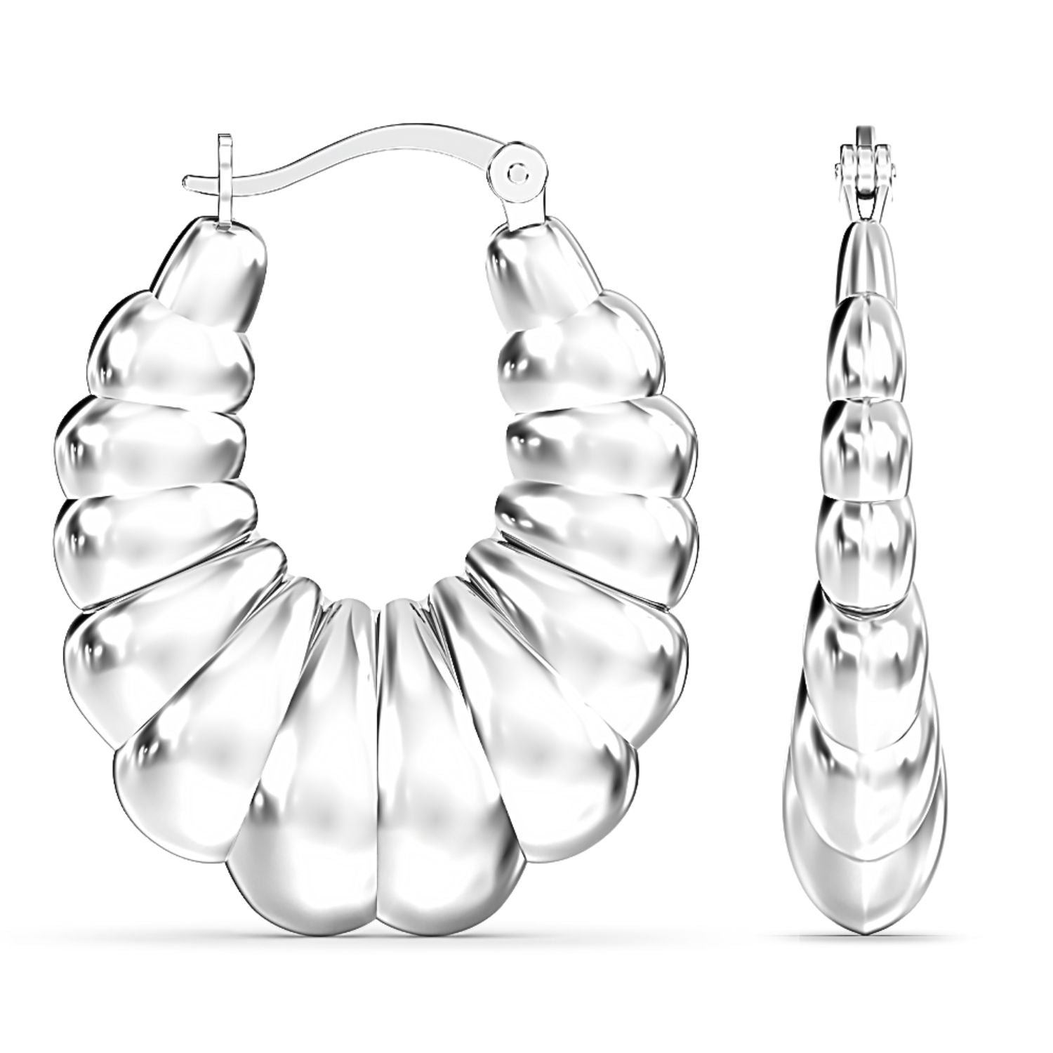 925 Sterling Silver Hollow Puff Hoop Earrings for Women Teen 35 MM