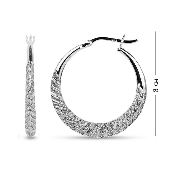 925 Sterling Silver Classic Diamond-Cut Hoop Earrings for Women