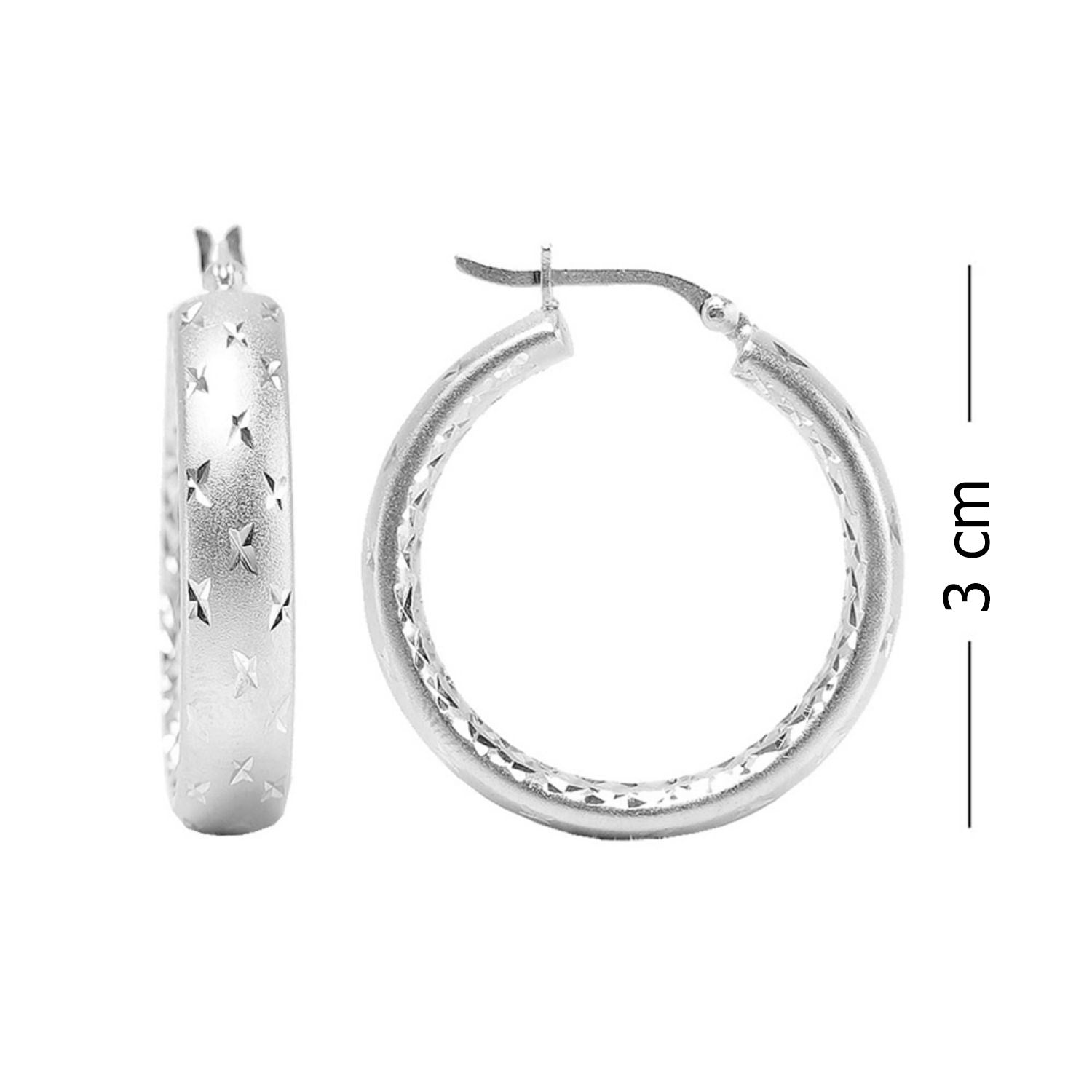 925 Sterling Silver Diamond Cut Hoop Earrings for Women