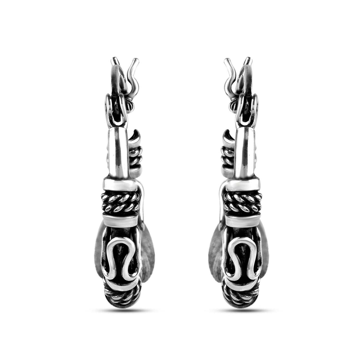 925 Sterling Silver Antique Tribal Hoop Earrings for Teen Women