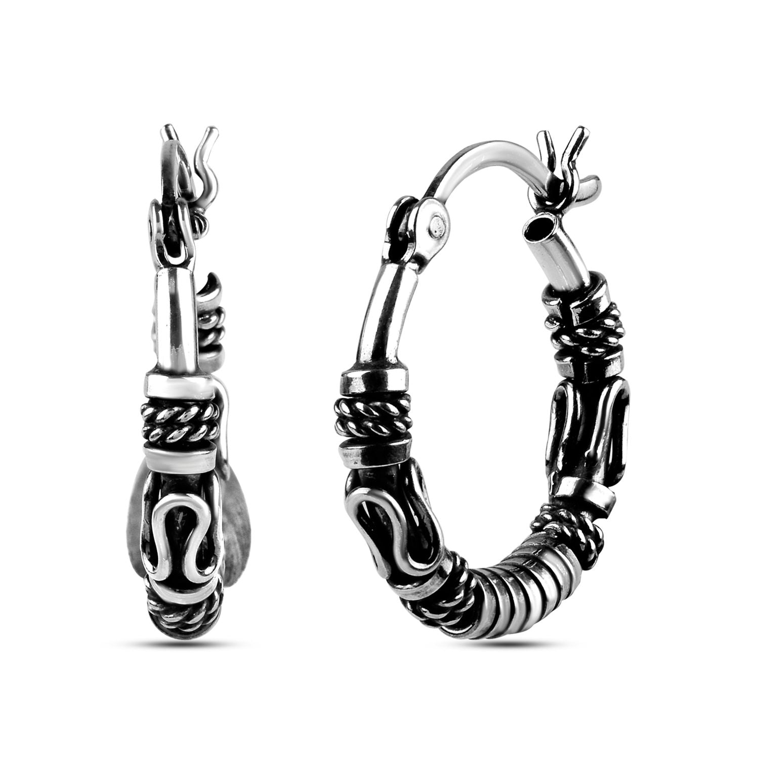 925 Sterling Silver Antique Tribal Hoop Earrings for Teen Women