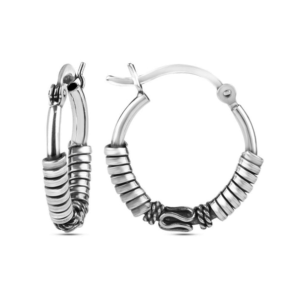 925 Sterling Silver Antique Tribal Hoop Earrings for Teen Women