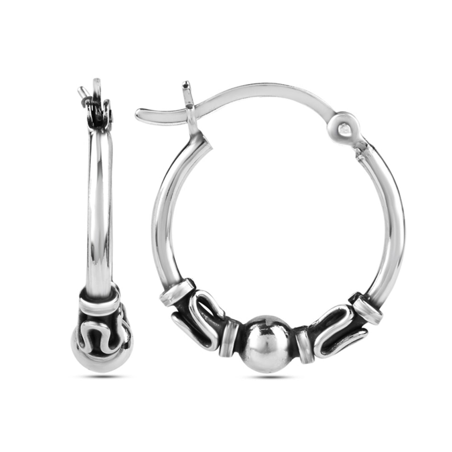 925 Sterling Silver Antique Bali Hoop Earrings for Teen Women and Girls