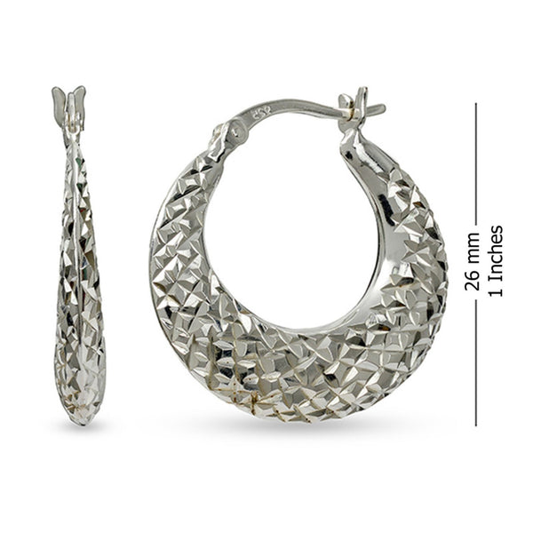 925 Sterling Silver Diamond Cut Hoop Earrings for Women