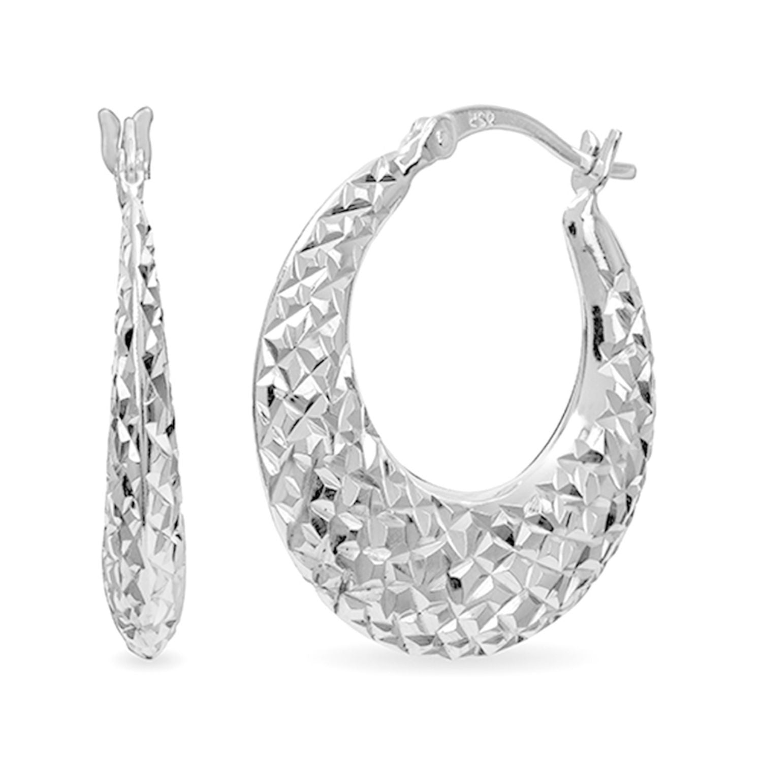 925 Sterling Silver Diamond Cut Hoop Earrings for Women