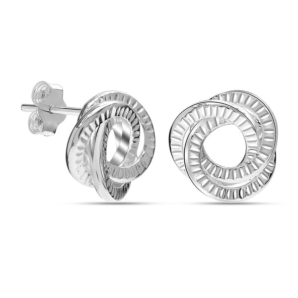 925 Steling Silver Round Textured Love Knot Stud Earrings for Women