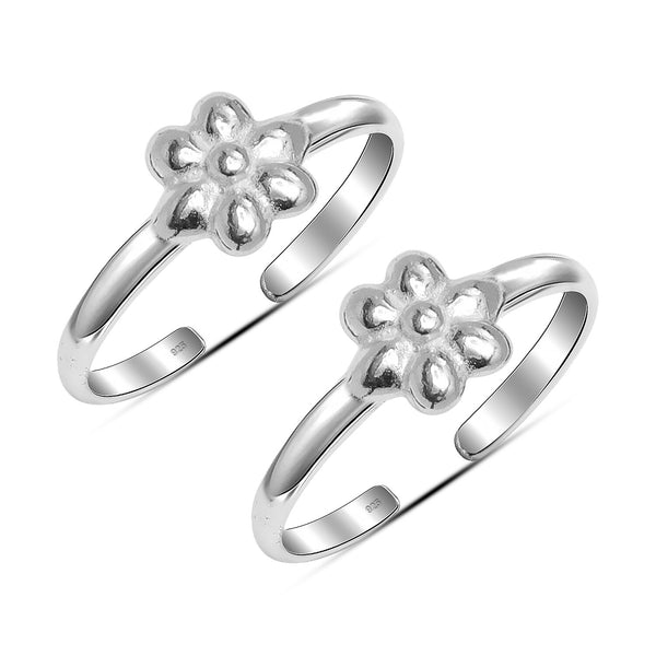 925 Sterling Silver Flower Design Adjustable Toe Ring for Women