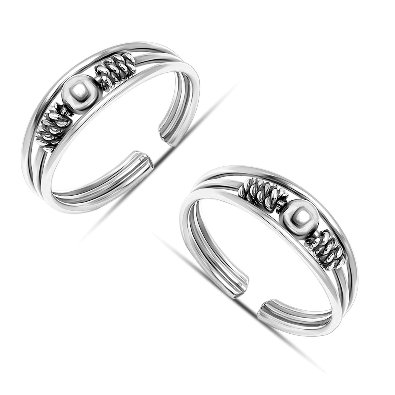 925 Sterling Silver Oxidized Bead Ball Toe Rings for Women