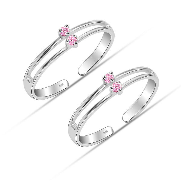 925 Sterling Silver Pink Cubic Zirconia Toe Ring for Women