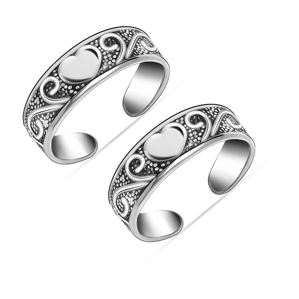 925 Sterling Silver Antique Heart Shape Design Band Toe Ring for Women