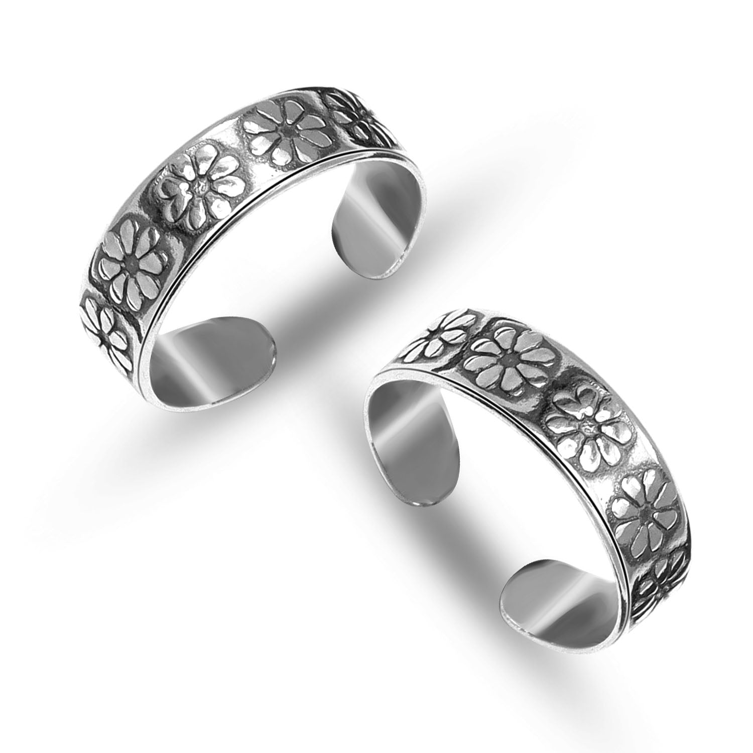 925 Sterling Silver Antiqued Floral Adjustable Toe Ring for Women