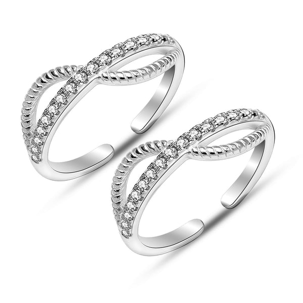 925 Sterling Silver Cubic Zirconia Infinity Adjustable Toe Ring for Women