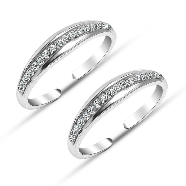 925 Sterling Silver CZ Half Eternity Adjustable Toe Ring for Women