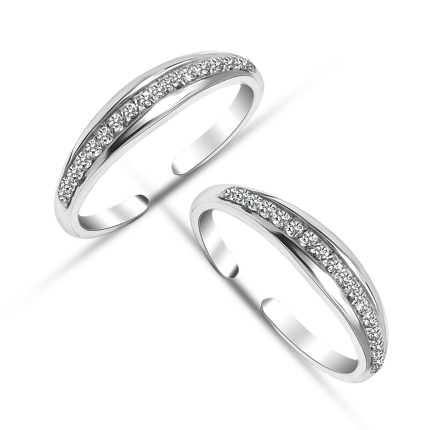 925 Sterling Silver CZ Half Eternity Adjustable Toe Ring for Women