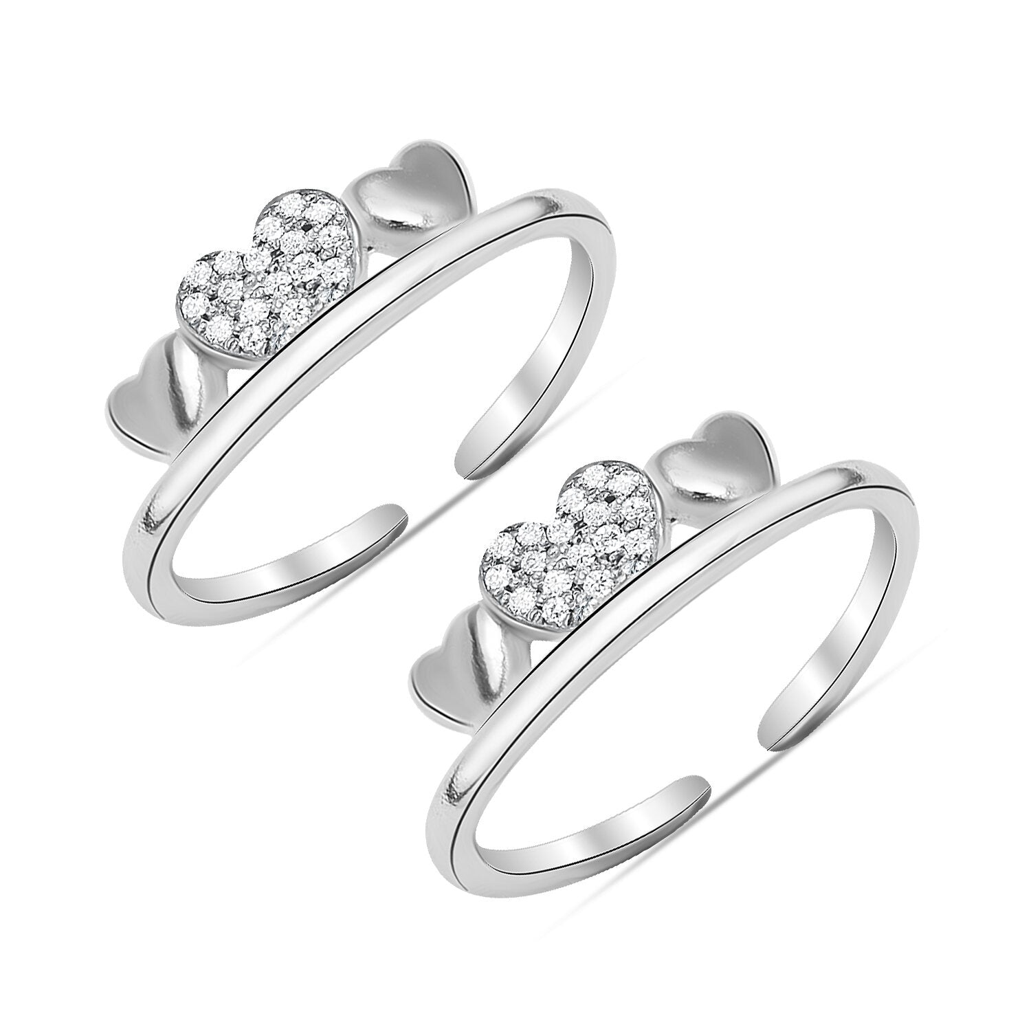 925 Sterling Silver Cubic Zirconai Heart Design Crown Adjustable Toe Ring for Women