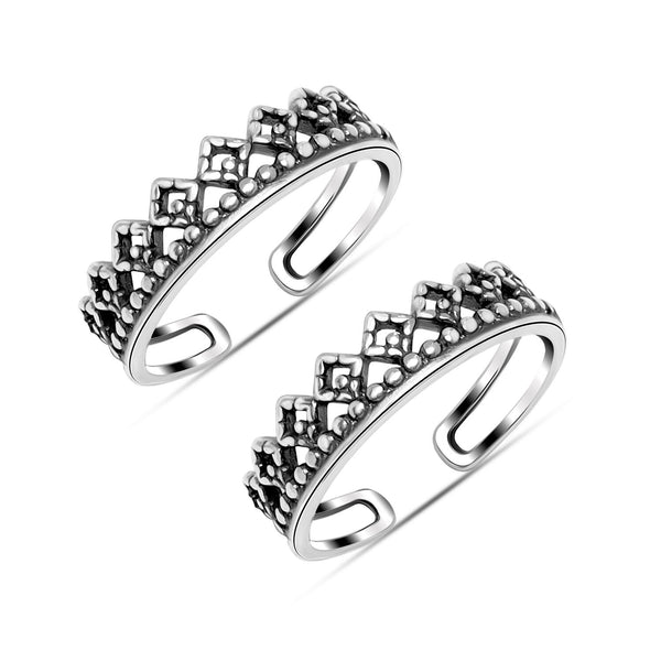925 Sterling Silver Antique Crown Adjustable Toe Ring for Women