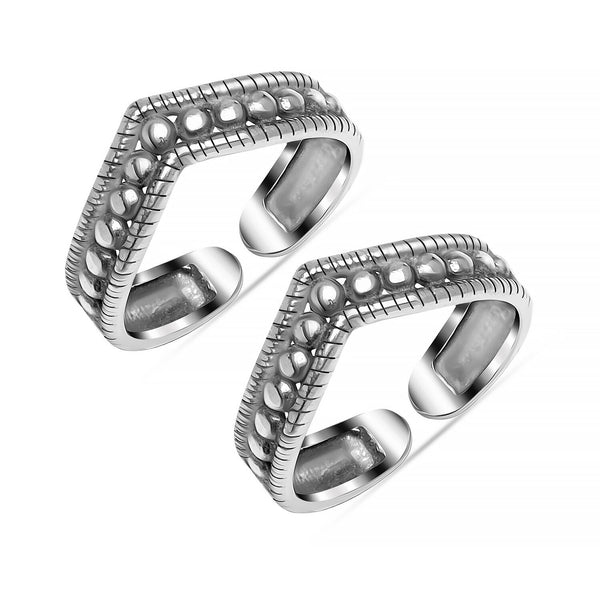 925 Sterling Silver Antique V Shaped Adjustable Toe Ring for Women