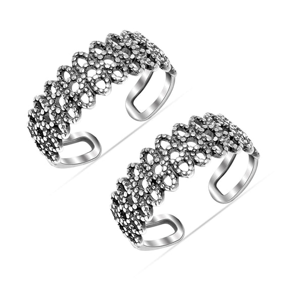 925 Sterling Silver Oxidised Adjustable band Toe Ring for Women