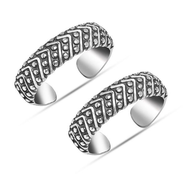 925 Sterling Silver Antique Finish Adjustable Band Toe Ring for Women