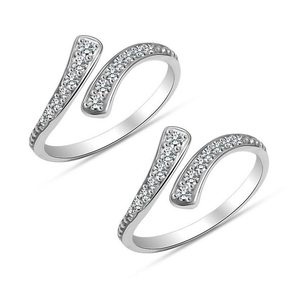 925 Sterling Silver Cubic Zirconia Adjustable Twist Toe Ring for Women